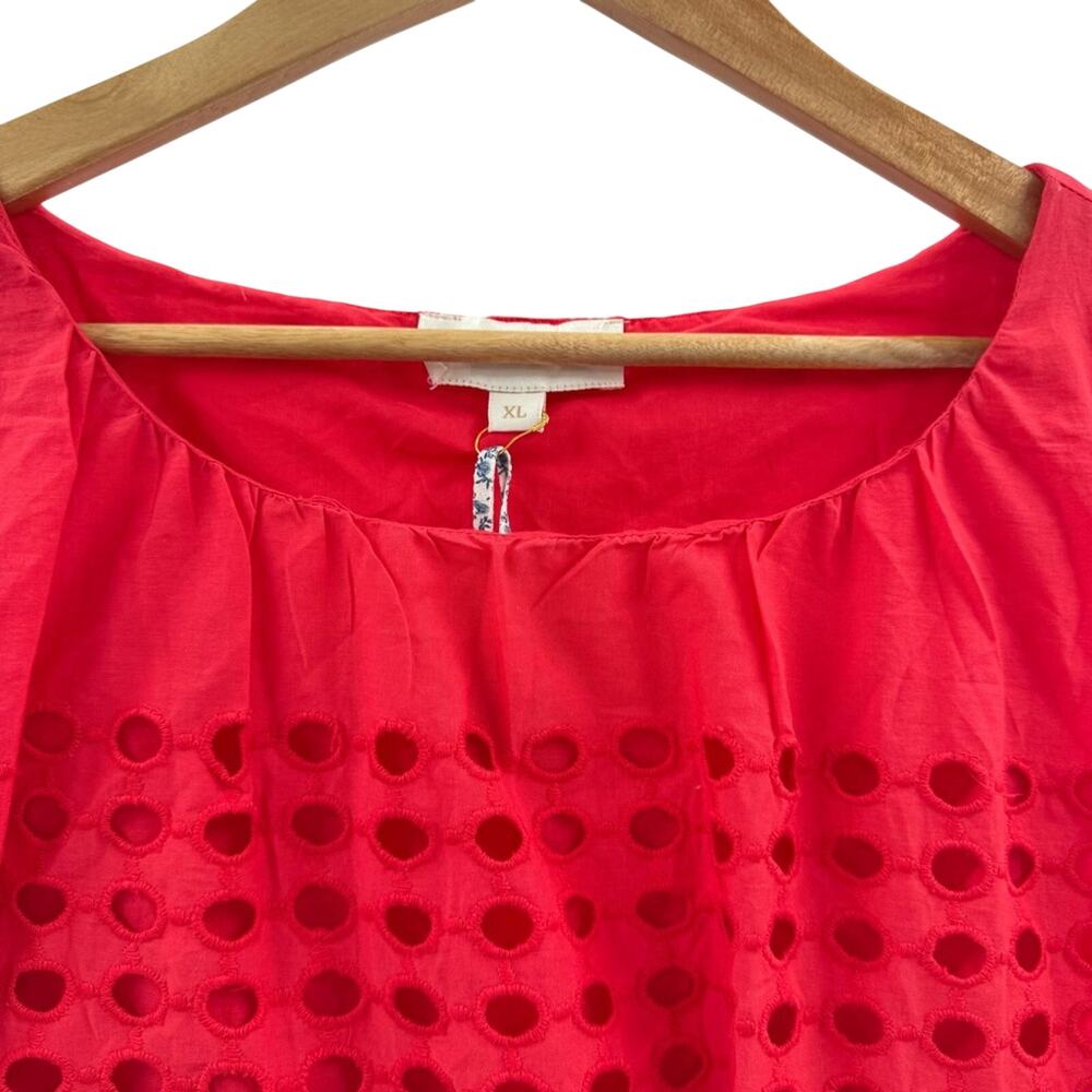 NWT Jennifer & Grace Eyelet Sleeveless Bubble Hem 100% Cotton Top Coral Red XL - Picture 2 of 10